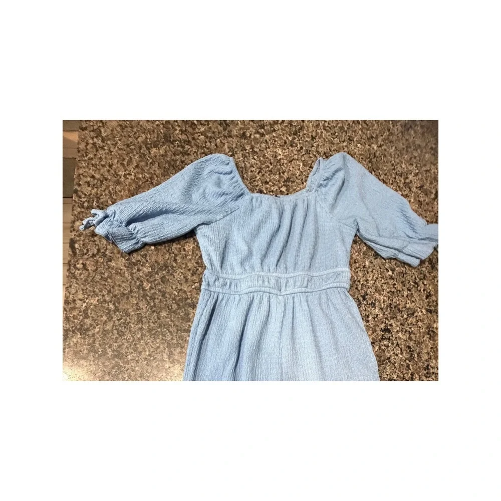 Trixxi Girl Kids Blue Textured‎ Wide Leg Jumpsuit Puff Sleeve Size S T5B427STLI